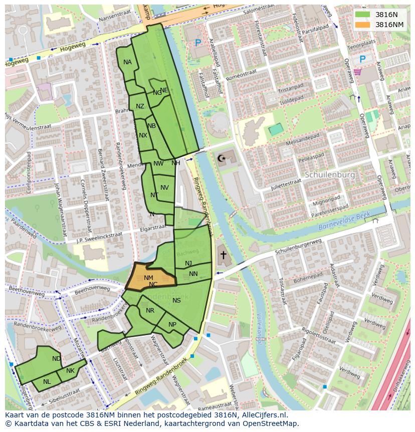 Afbeelding van het postcodegebied 3816 NM op de kaart.