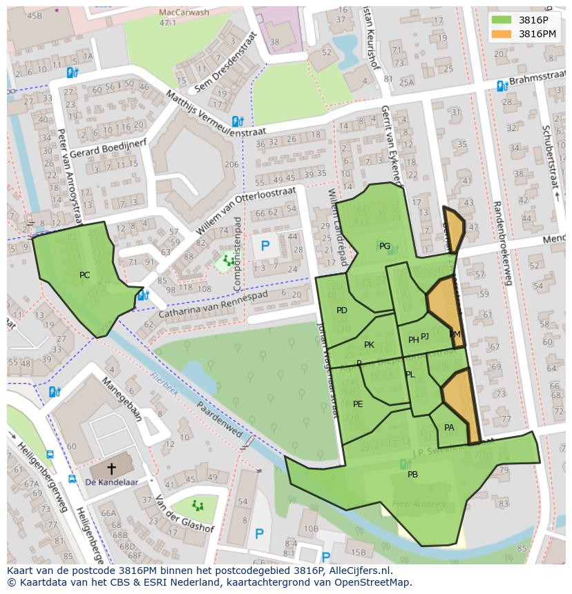 Afbeelding van het postcodegebied 3816 PM op de kaart.
