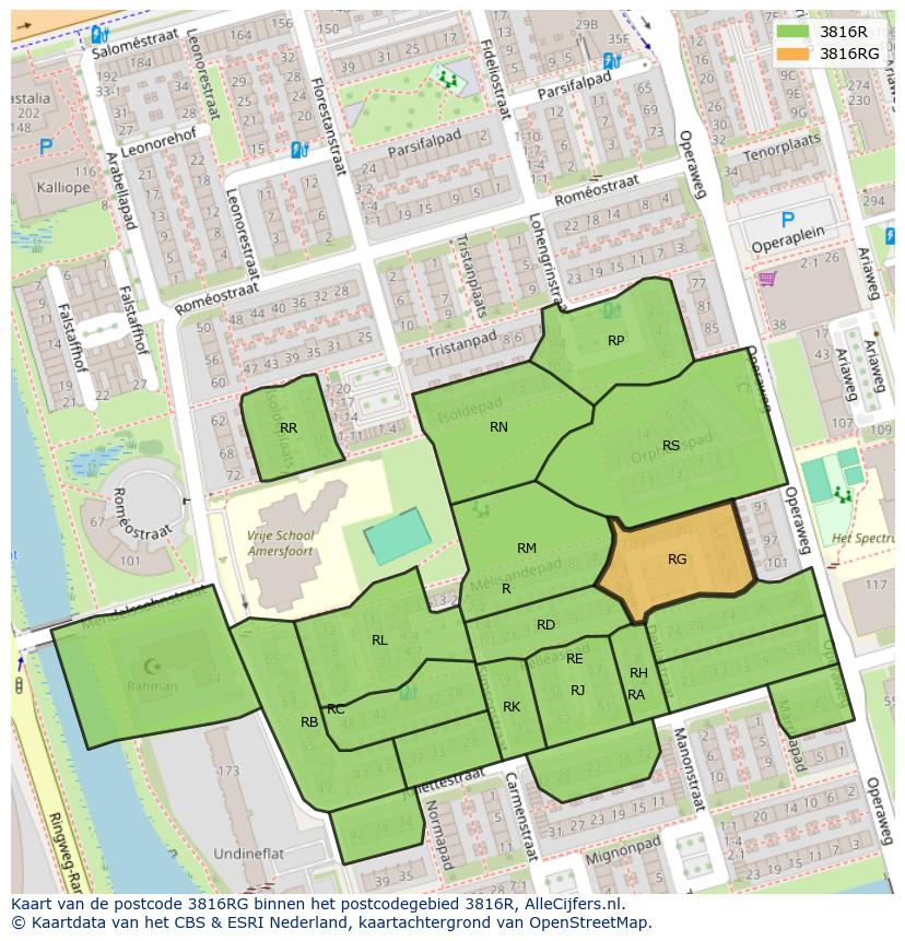 Afbeelding van het postcodegebied 3816 RG op de kaart.