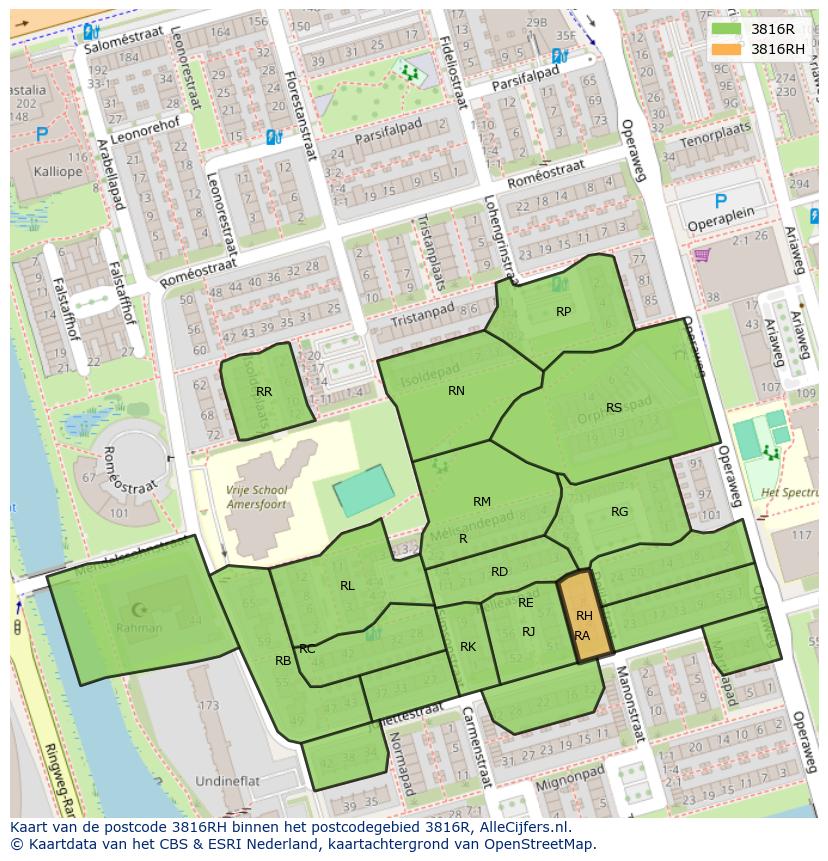 Afbeelding van het postcodegebied 3816 RH op de kaart.