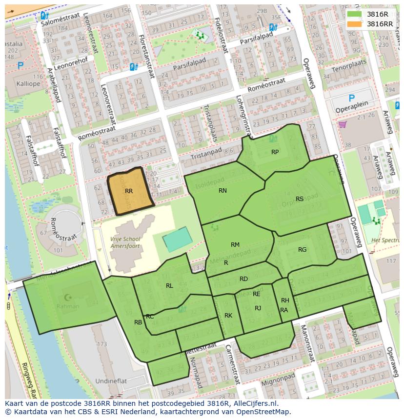 Afbeelding van het postcodegebied 3816 RR op de kaart.