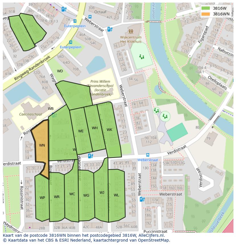 Afbeelding van het postcodegebied 3816 WN op de kaart.