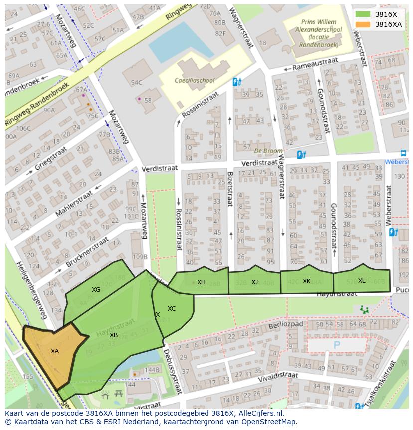 Afbeelding van het postcodegebied 3816 XA op de kaart.