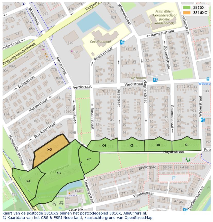 Afbeelding van het postcodegebied 3816 XG op de kaart.