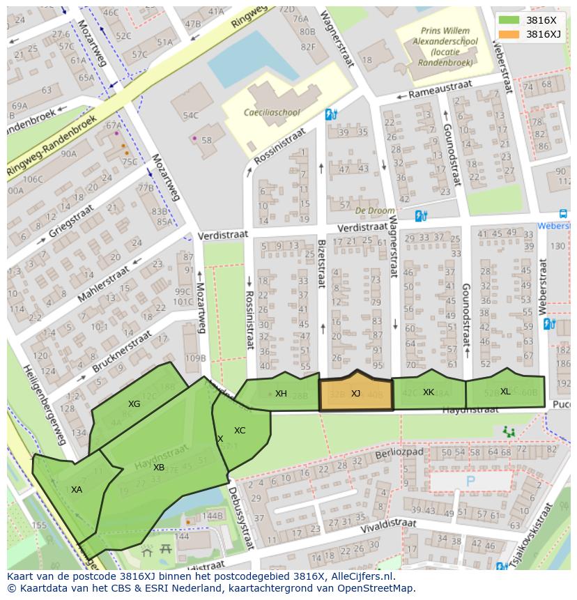 Afbeelding van het postcodegebied 3816 XJ op de kaart.