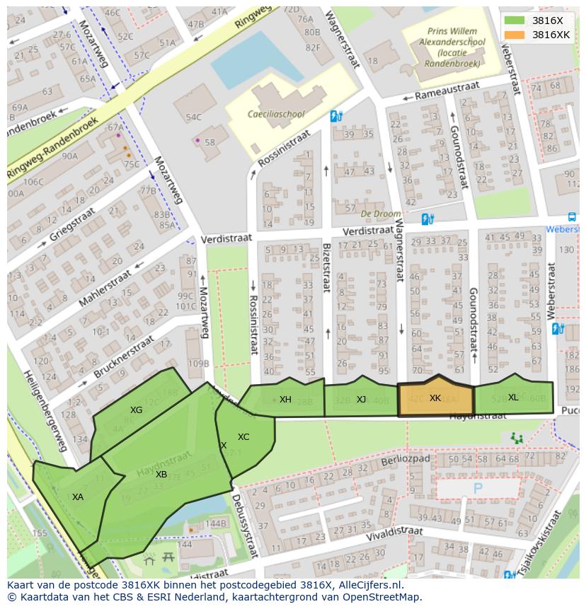 Afbeelding van het postcodegebied 3816 XK op de kaart.
