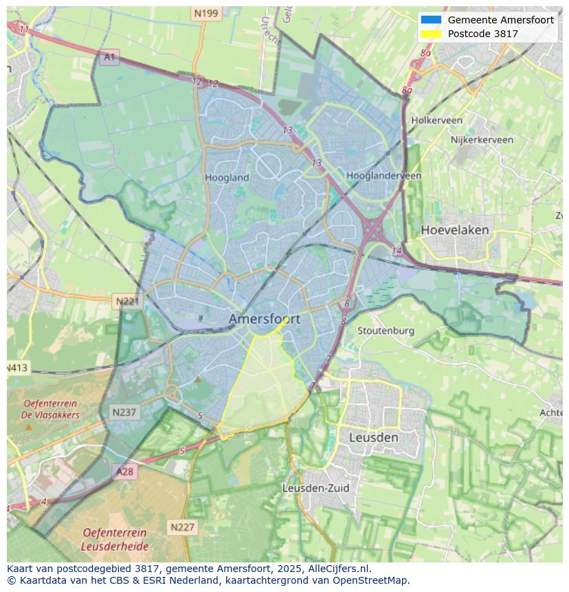 Afbeelding van het postcodegebied 3817 op de kaart.