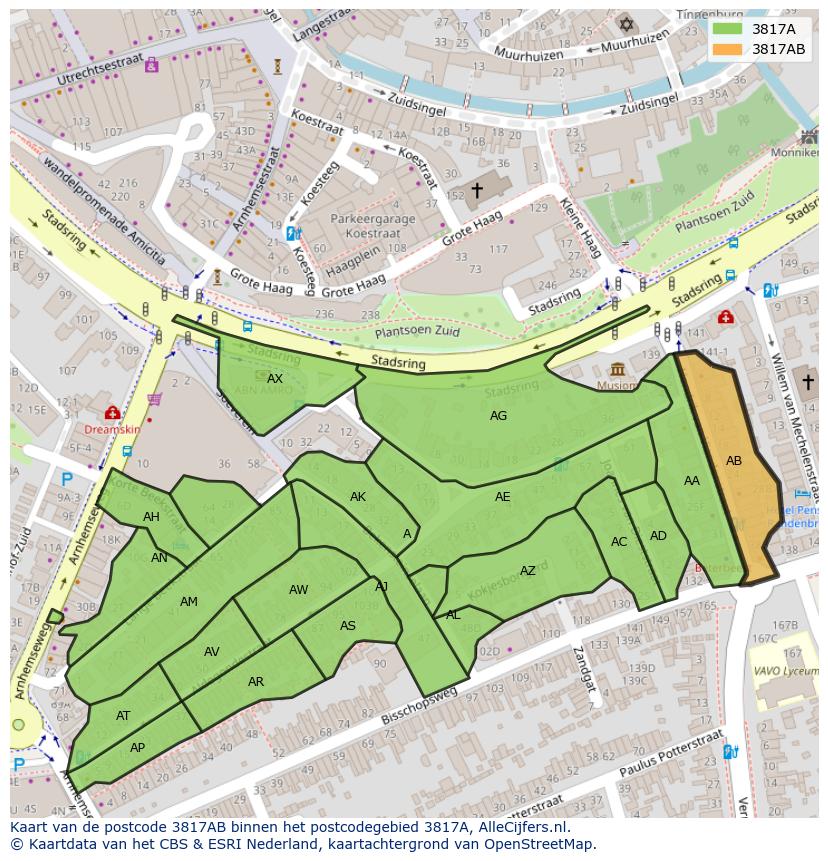 Afbeelding van het postcodegebied 3817 AB op de kaart.