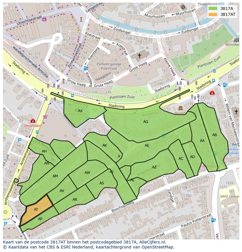 Afbeelding van het postcodegebied 3817 AT op de kaart.
