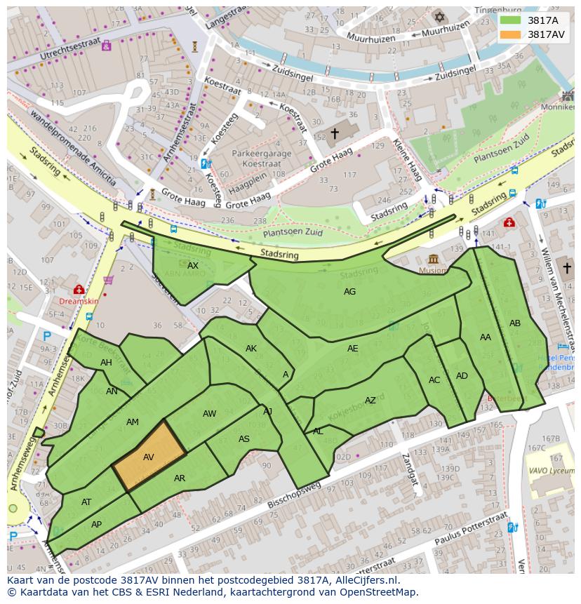 Afbeelding van het postcodegebied 3817 AV op de kaart.