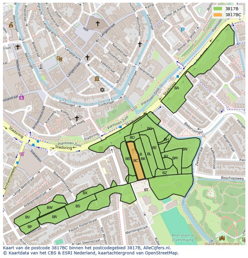 Afbeelding van het postcodegebied 3817 BC op de kaart.