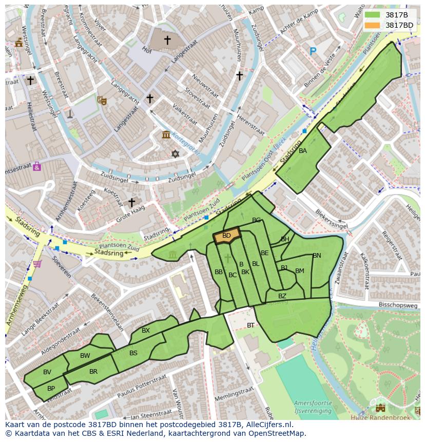 Afbeelding van het postcodegebied 3817 BD op de kaart.