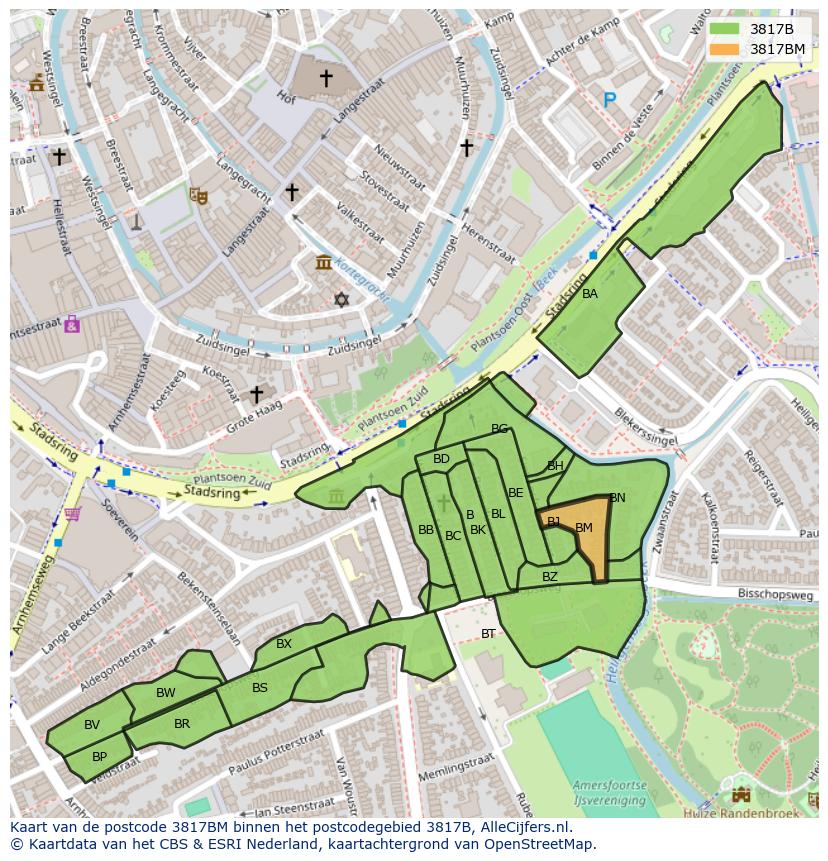 Afbeelding van het postcodegebied 3817 BM op de kaart.