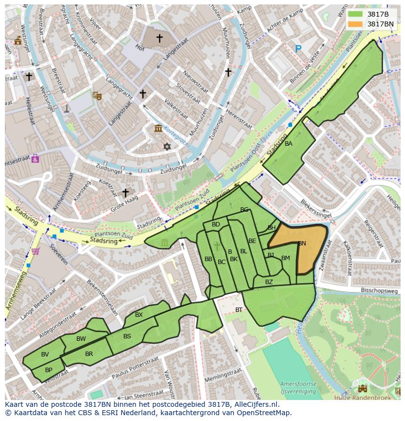 Afbeelding van het postcodegebied 3817 BN op de kaart.