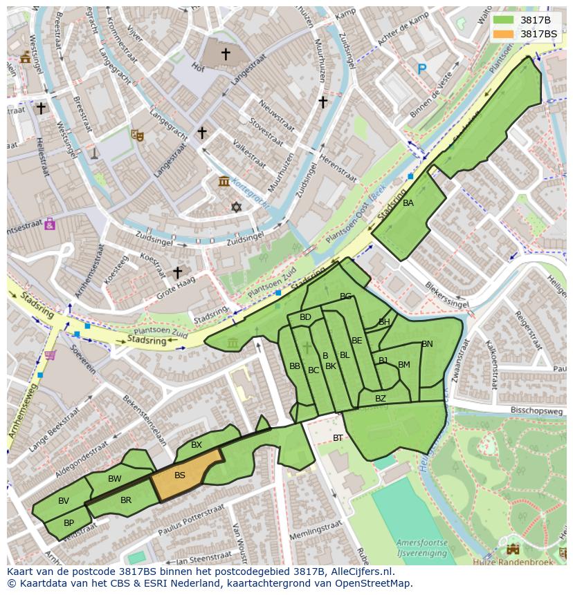 Afbeelding van het postcodegebied 3817 BS op de kaart.