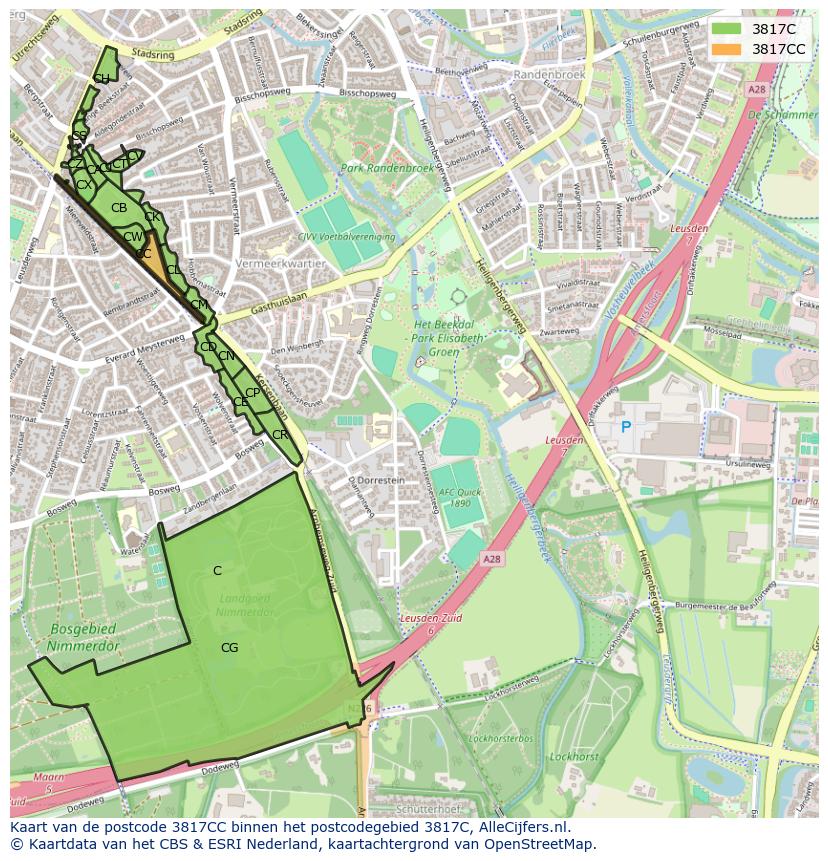 Afbeelding van het postcodegebied 3817 CC op de kaart.