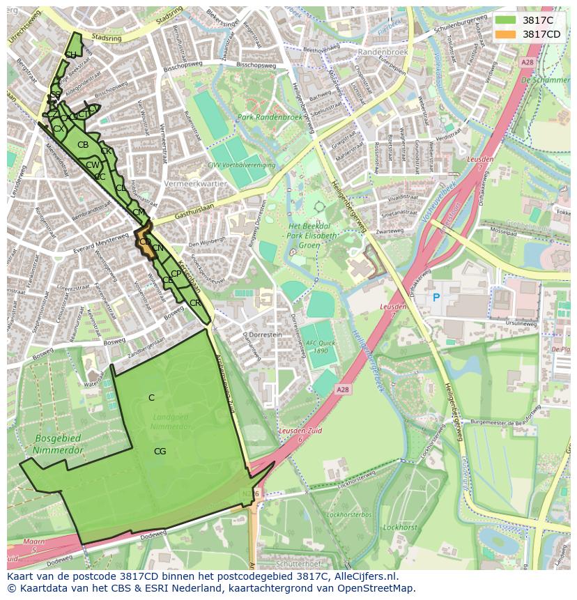 Afbeelding van het postcodegebied 3817 CD op de kaart.