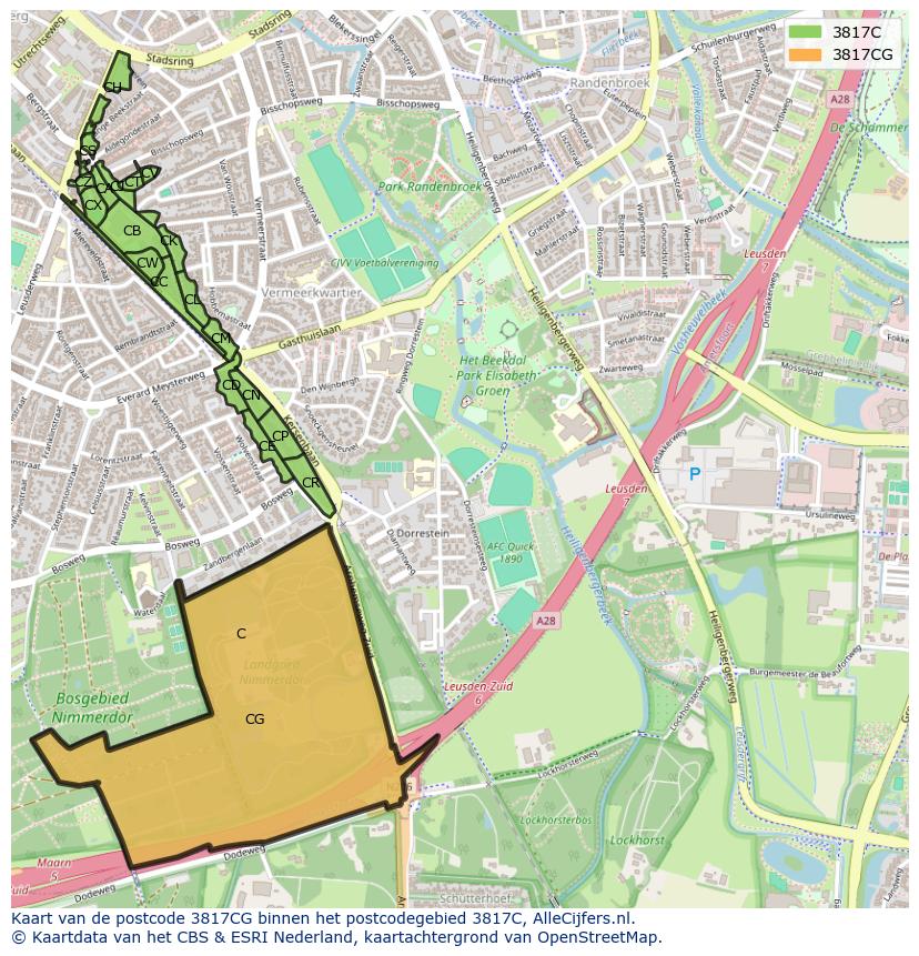 Afbeelding van het postcodegebied 3817 CG op de kaart.