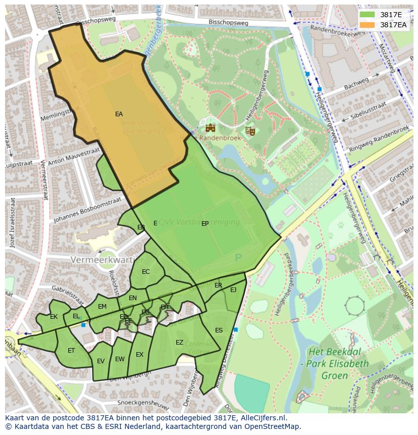 Afbeelding van het postcodegebied 3817 EA op de kaart.