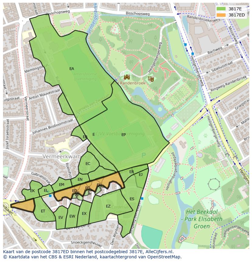 Afbeelding van het postcodegebied 3817 ED op de kaart.
