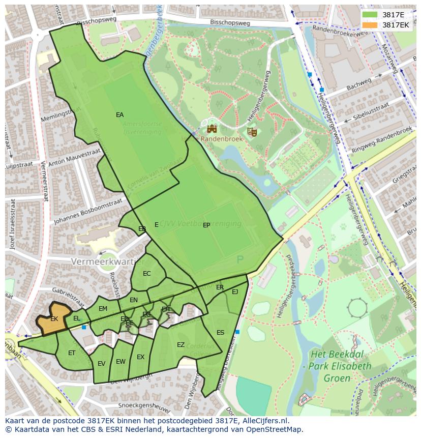 Afbeelding van het postcodegebied 3817 EK op de kaart.