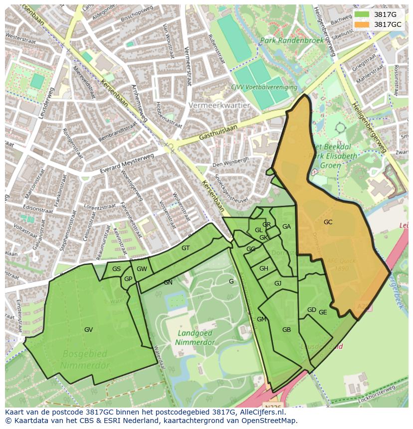 Afbeelding van het postcodegebied 3817 GC op de kaart.