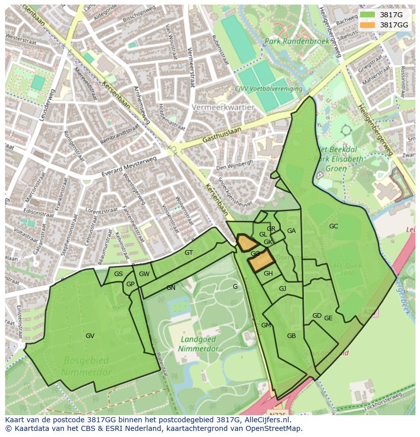 Afbeelding van het postcodegebied 3817 GG op de kaart.