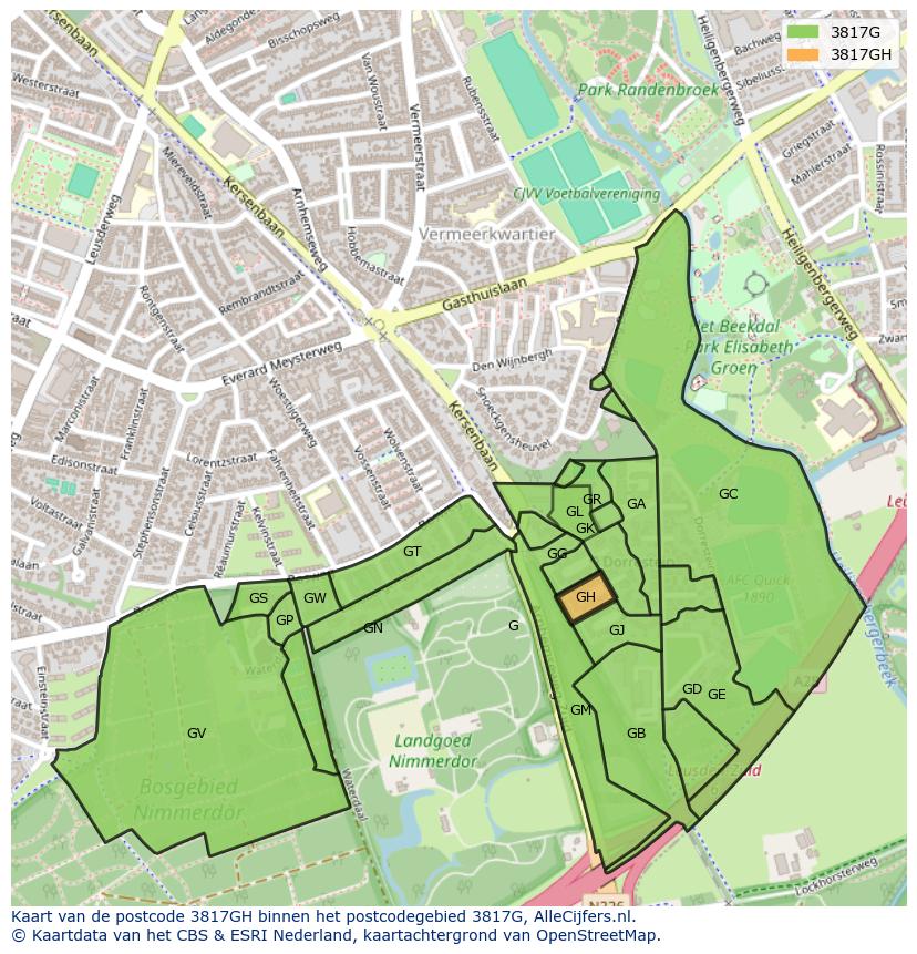 Afbeelding van het postcodegebied 3817 GH op de kaart.