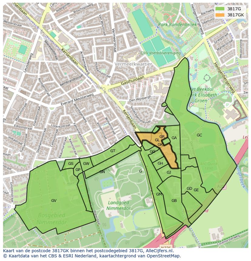 Afbeelding van het postcodegebied 3817 GK op de kaart.