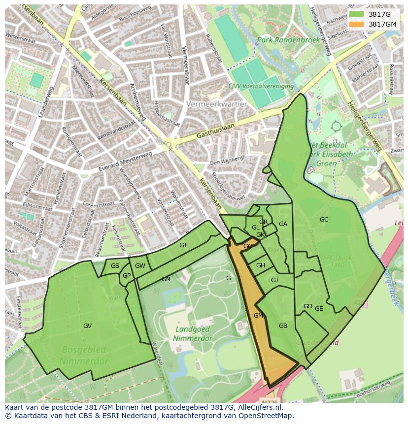 Afbeelding van het postcodegebied 3817 GM op de kaart.