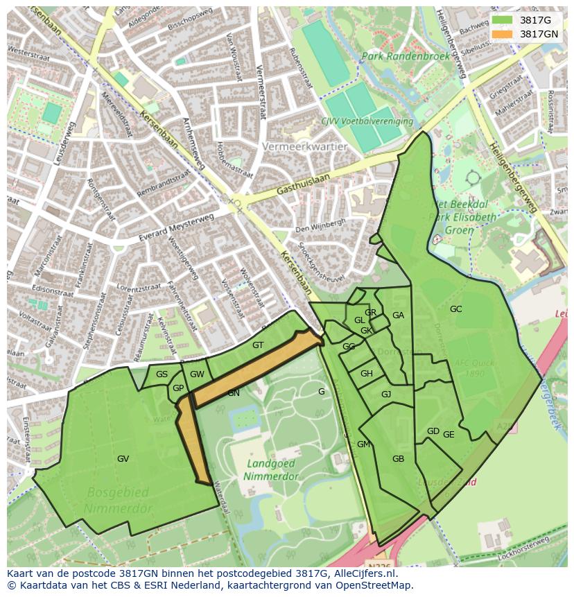 Afbeelding van het postcodegebied 3817 GN op de kaart.