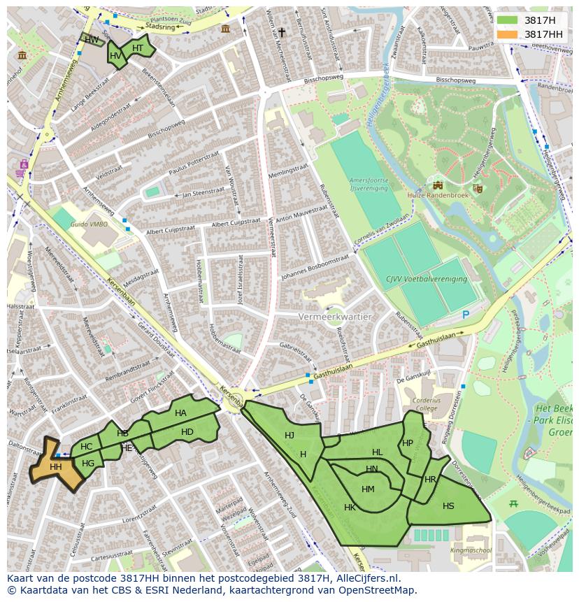 Afbeelding van het postcodegebied 3817 HH op de kaart.