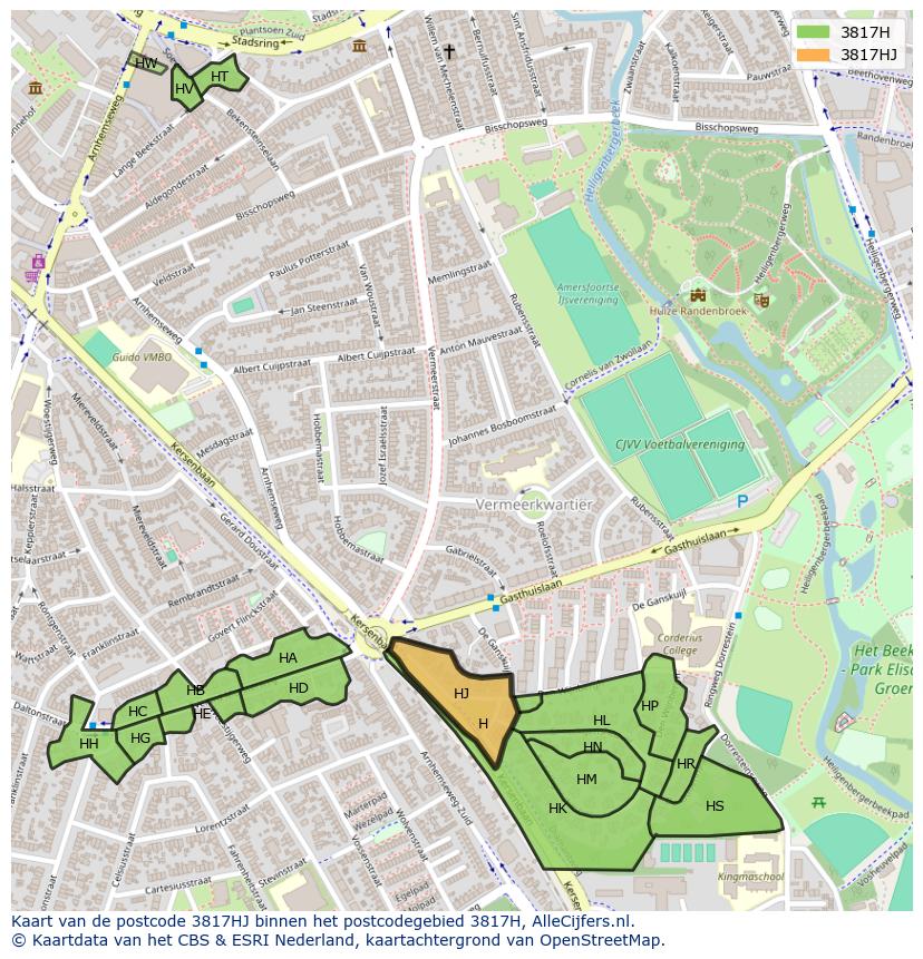 Afbeelding van het postcodegebied 3817 HJ op de kaart.