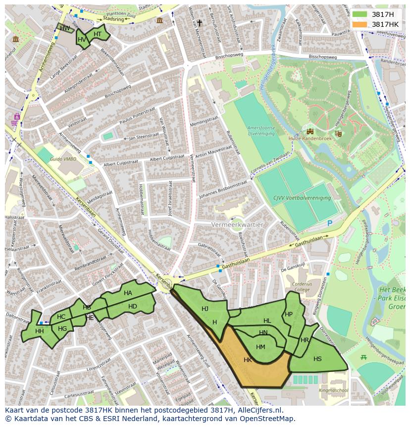 Afbeelding van het postcodegebied 3817 HK op de kaart.