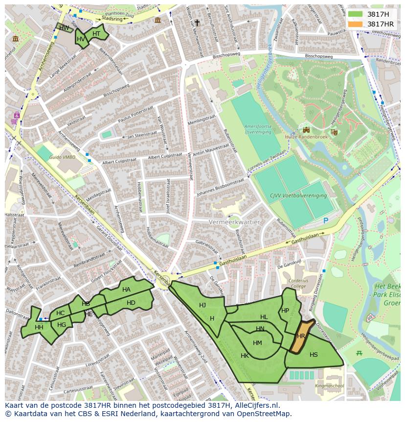 Afbeelding van het postcodegebied 3817 HR op de kaart.