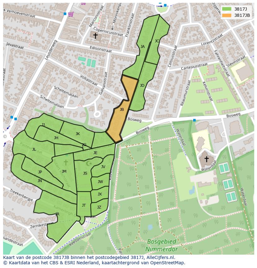 Afbeelding van het postcodegebied 3817 JB op de kaart.