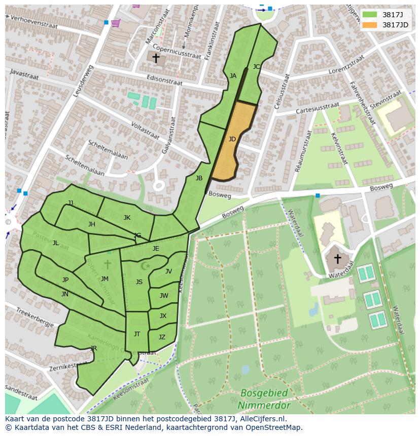 Afbeelding van het postcodegebied 3817 JD op de kaart.