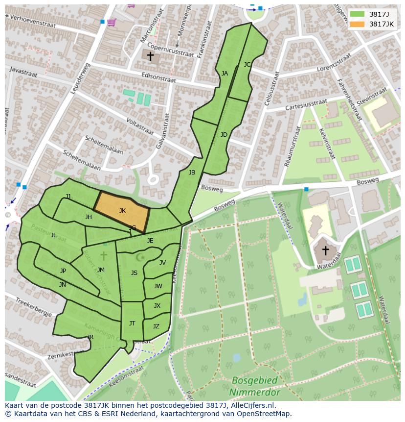 Afbeelding van het postcodegebied 3817 JK op de kaart.