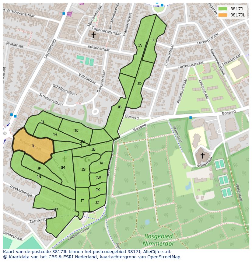 Afbeelding van het postcodegebied 3817 JL op de kaart.