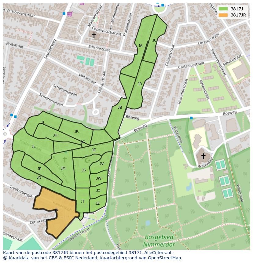 Afbeelding van het postcodegebied 3817 JR op de kaart.