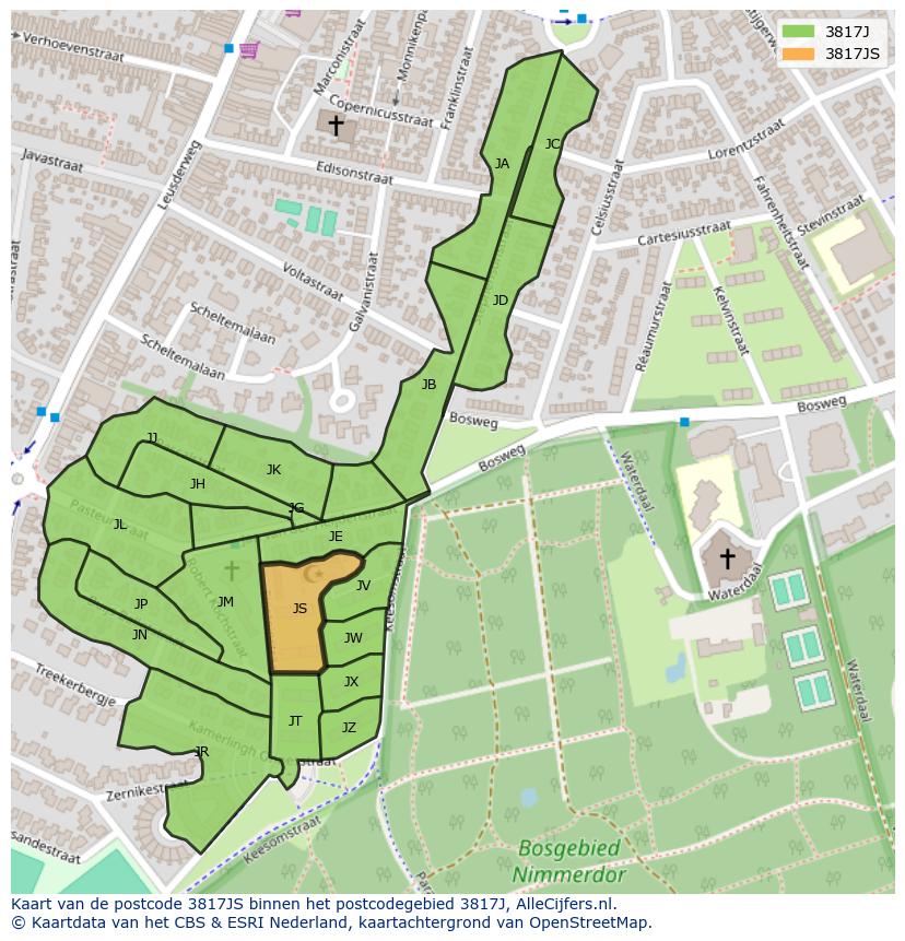 Afbeelding van het postcodegebied 3817 JS op de kaart.
