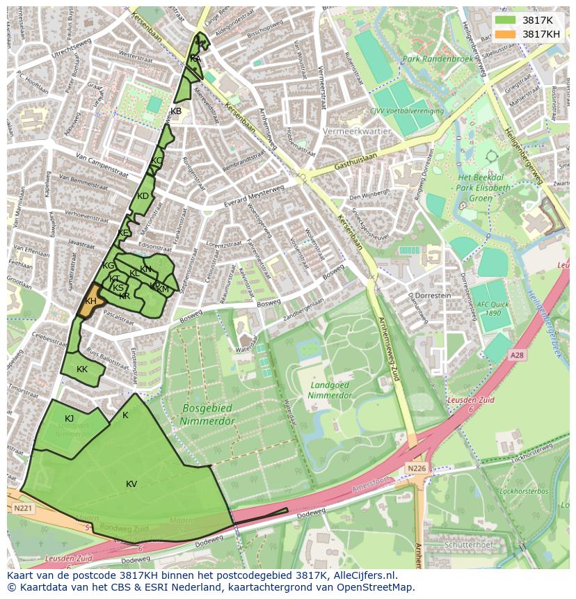 Afbeelding van het postcodegebied 3817 KH op de kaart.