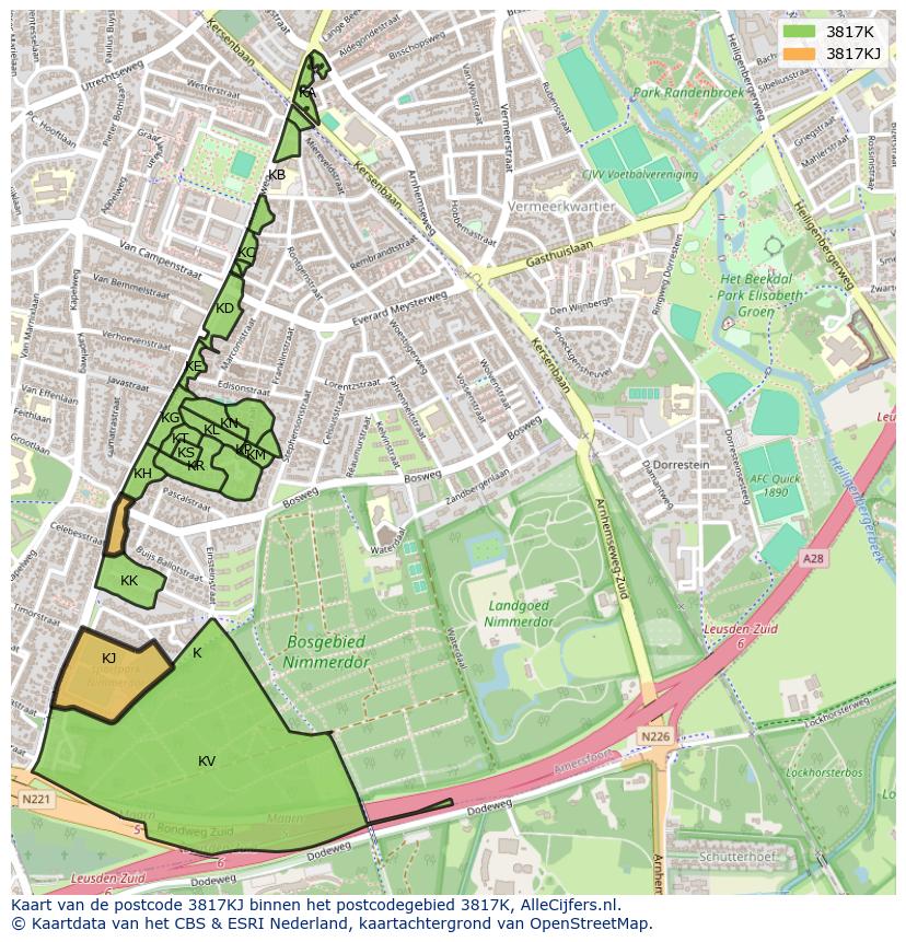 Afbeelding van het postcodegebied 3817 KJ op de kaart.