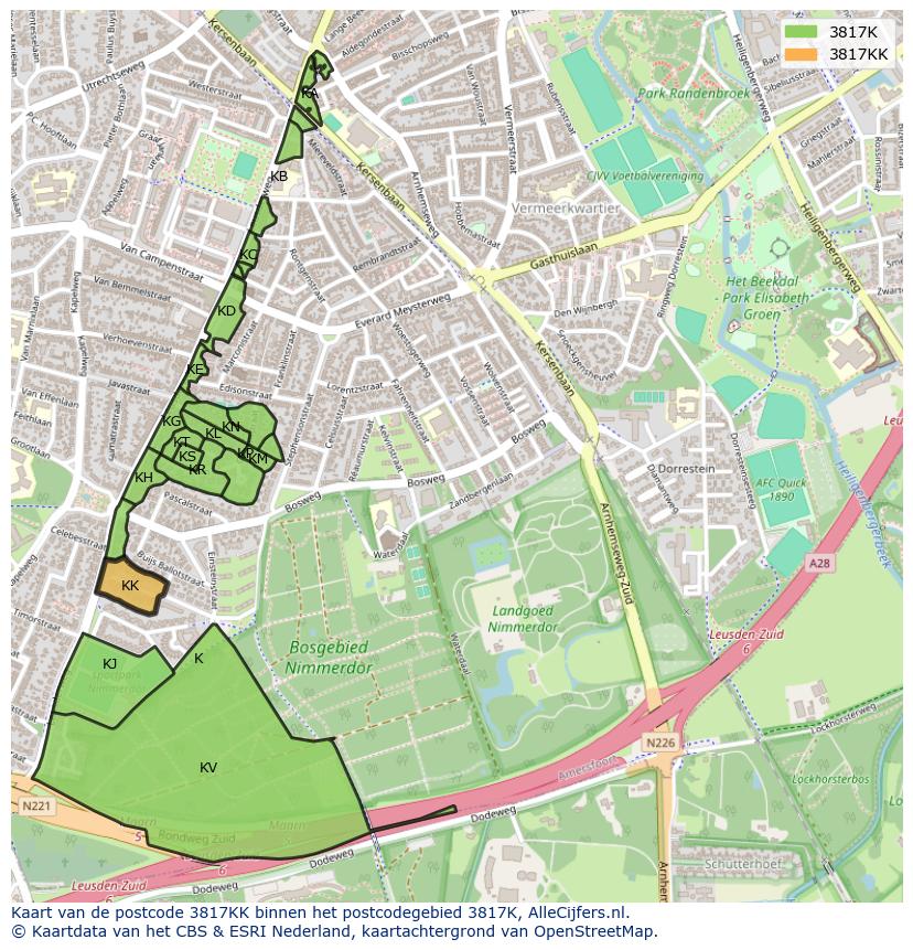 Afbeelding van het postcodegebied 3817 KK op de kaart.