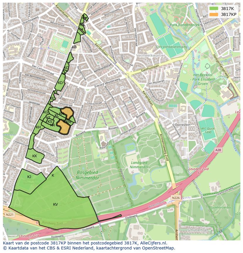 Afbeelding van het postcodegebied 3817 KP op de kaart.