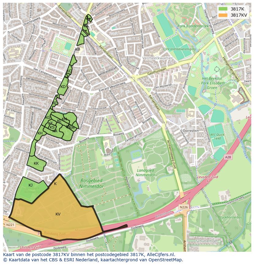 Afbeelding van het postcodegebied 3817 KV op de kaart.