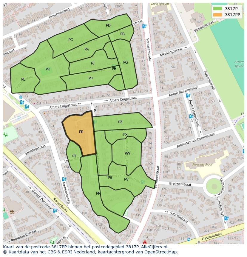 Afbeelding van het postcodegebied 3817 PP op de kaart.