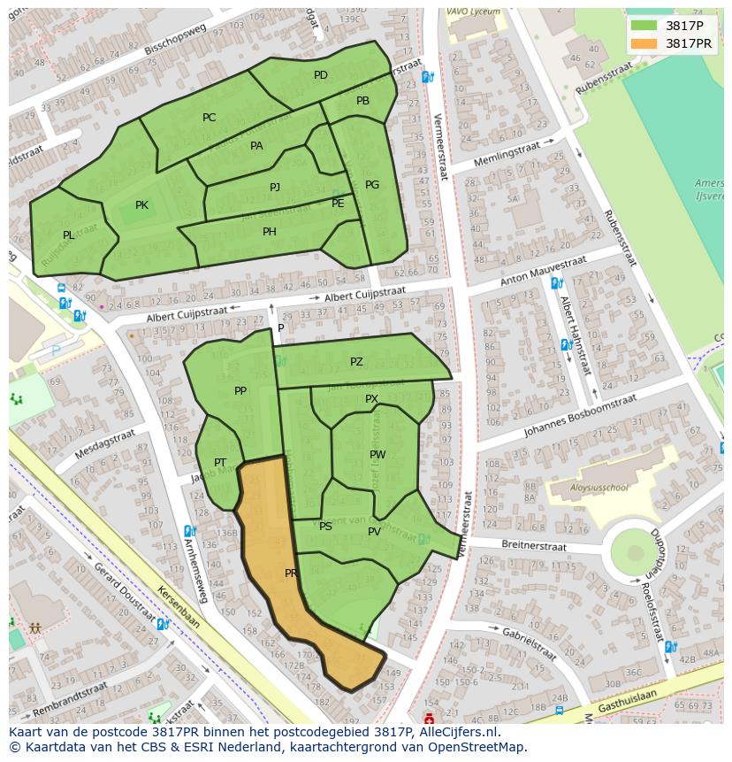 Afbeelding van het postcodegebied 3817 PR op de kaart.