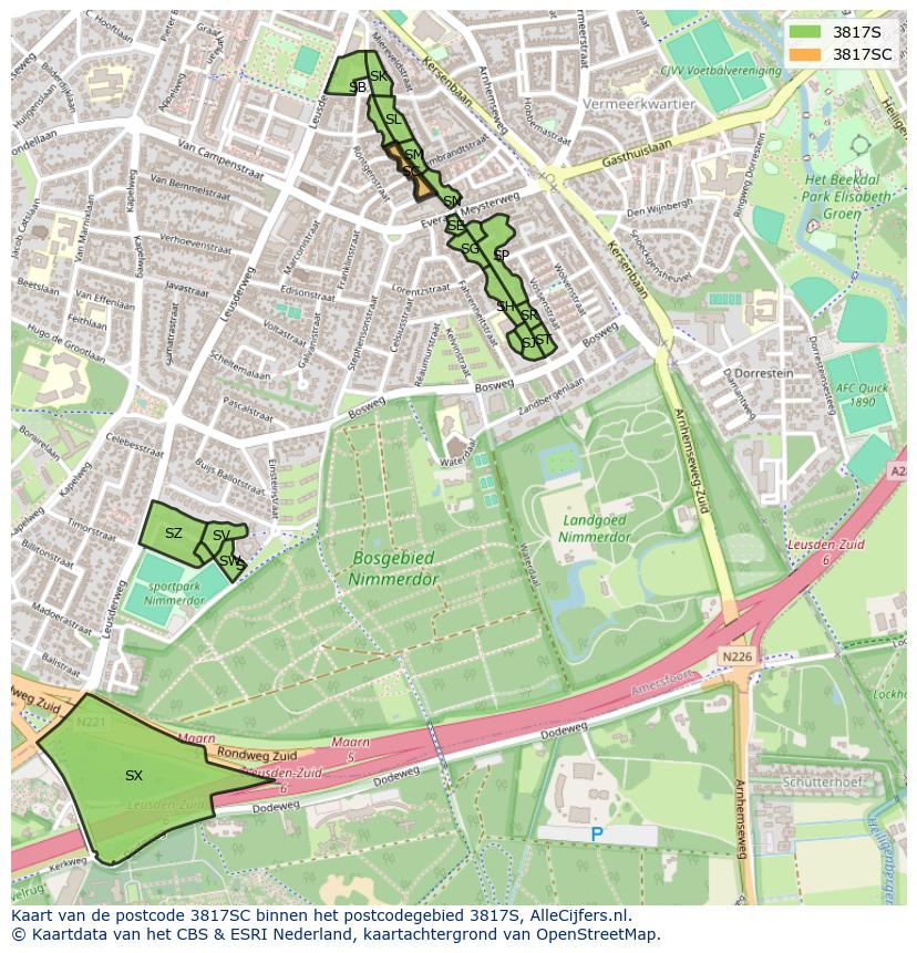 Afbeelding van het postcodegebied 3817 SC op de kaart.