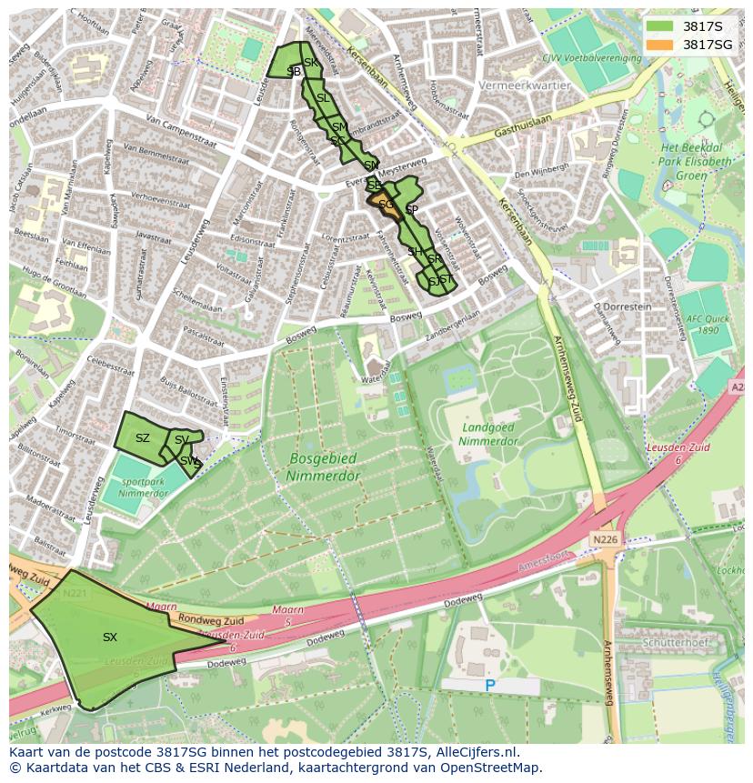 Afbeelding van het postcodegebied 3817 SG op de kaart.